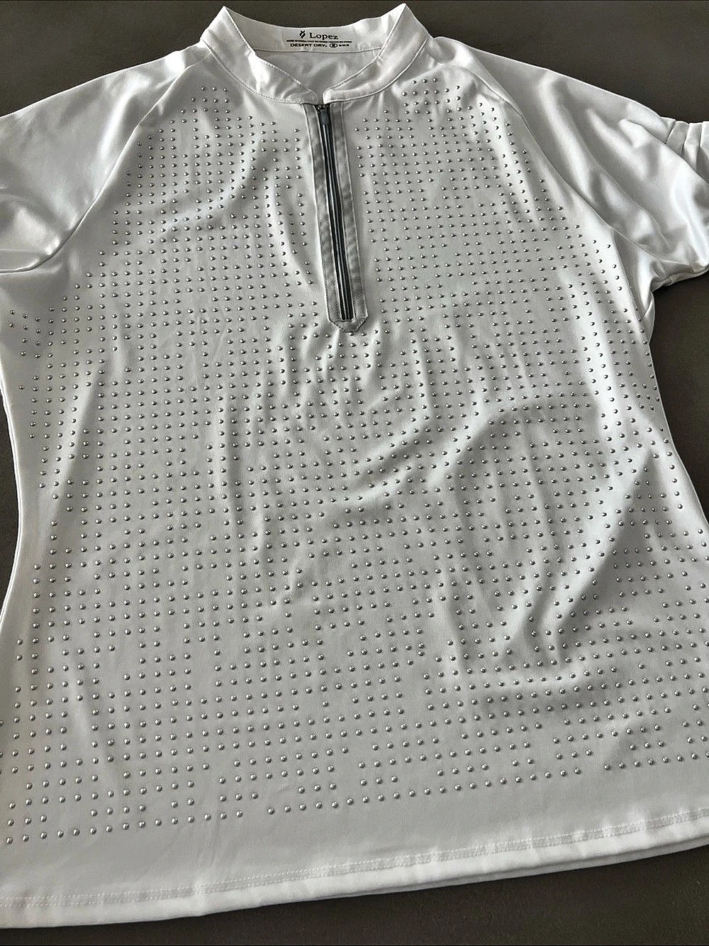 Lopez Desert Dry Studded Zip Front Jersey in White Size Medium